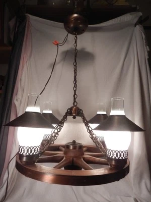 MCM 18 英寸木车车轮 4 灯吊坠灯具 — 第 1/4 张图片