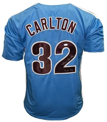 Steve Carlton Signed Custom Philadelphia Baseball Jersey Blue JSA HOF 94 insc - Image 1 of 3