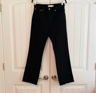 Pantalones de mezclilla para mujer Tory Burch negros de pierna recta talla 27 botones dorados usados en excelente estado Foto 1 de 4