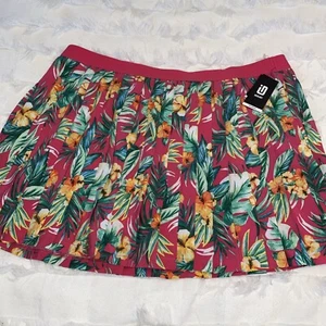 Ideology Pink Floral Tropical Mini Skirt Skort Plus Size 3X Pleated Accordion - Picture 1 of 9