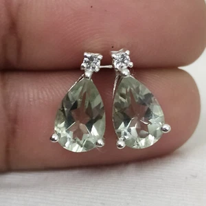 Pendientes de compromiso de regalo de plata maciza 925 amatista verde brillante - Imagen 1 de 6