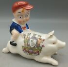 Rare Arcadian Crested China Boy in Red Cap riding on Pig - City of Liverpool VGC