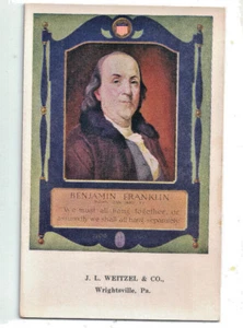 Tarjeta Postal Benjamin Franklin J. L. Weitzel & Co. Walkover Zapato Publicidad De Colección - Imagen 1 de 5