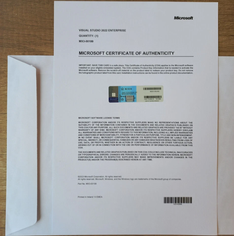 Microsoft Visual Studio 2022 Enterprise CoA AUTHENTIC License MX3-00199 - Image 1 of 4