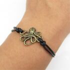 8" Bronze Octopus Charm Bracelet Wax Cord Bangle with Extended Chain