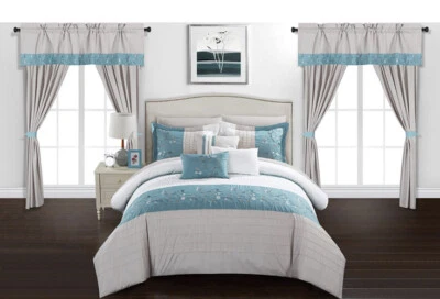 Chic Home Sonita 20 Piece Comforter Set Color Block Floral Embroidered Bag Beddi - Image 1 of 2