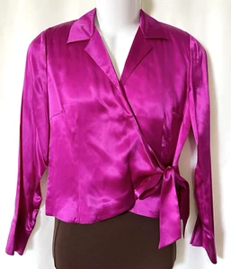Camisa Spenser Jeremy para mujer talla 8 rosa satinado magenta corbata lateral 100 % seda Top - Imagen 1 de 6