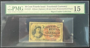 10 cent Fractional Currency Fr. 1257 Allison Spinner 40mm Watrmrkd PMG 15 - Picture 1 of 2