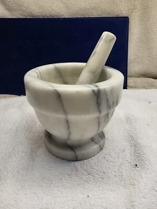 Large White Marble Mortar and Pestles 5” Kitchen Cooking Tool Grinding Herbs - Picture 1 of 7