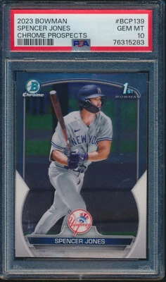 PSA 10 SPENCER JONES 1st 2023 Bowman Chrome Prospects NY YANKEES RC GEM MINT - Image 1 of 3