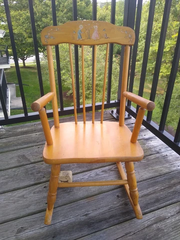 Vintage Oak Hill Childs Rocker w/German Made Music Box Fitchburg MA Cover