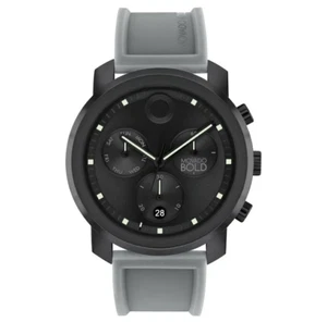 MOVADO BOLD 3601050 BLACK CHRONOGRAPH DIAL GRAY SILICONE STRAP MENS WATCH - Picture 1 of 4