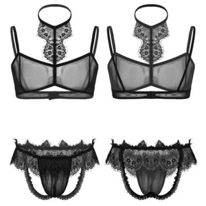 Sissy Männer Dessous Set Transparent Mesh Spitze BH Jockstrap Unterwäsche Sexy - Bild 1 von 11