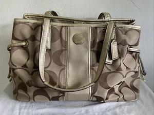 COACH Logo Print Signature Jacquard Carryall Shoulder Bag - Gold/Brown F21949 - Picture 1 of 10