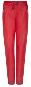 Women's Red Real Leather Trousers Joggers High Waist Napa Track Sweat Pant Jog - Picture 1 of 5
