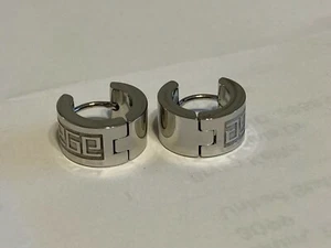 Stainless Steel Greek Key Hoop Earrings - Picture 1 of 4