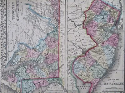 Mapa Bradley-Mitchell de Maryland Delaware y Nueva Jersey Baltimore Washington DC 1890 Foto 1 de 4