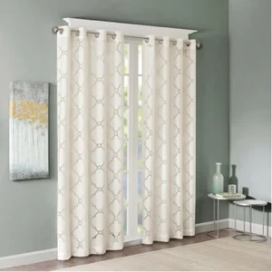 2 Madison Park Eden Fretwork Burnout Sheer Curtain Ivory Panel 50"x84 " - Picture 1 of 4