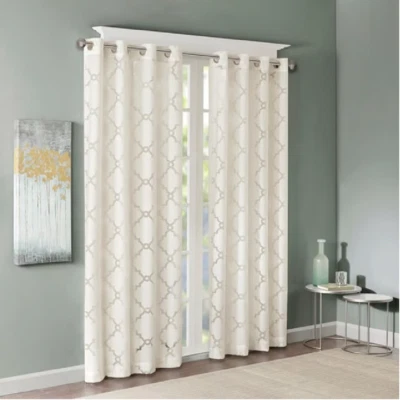 2 Madison Park Eden Calado Burnout Cortina Transparente Panel Marfil 50"x84" Foto 1 de 4