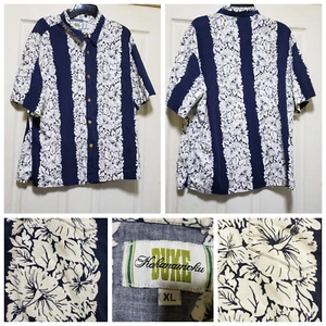Duke Kahanamoku Shirt Men XL Blue White Hawaiian Floral Beach Dad Vacation Aloha - Picture 1 of 23