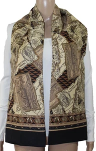 Mackintosh Of New England Beige Black Scarf Historical Maps Ships Rectangle - Picture 1 of 12