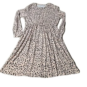 Animal Print Dress Womens S Cream Dalmation Brown Maroon Small Long Sleeve Short - Picture 1 of 8