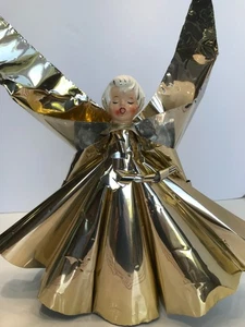Angelo di Natale Vintage Testa di Porcellana Cartone Foglio Oro Albero Topper....x4 - Foto 1 di 5
