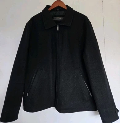Tasso Elba Coat Mens XL Black Wool Blend Old Money Zip Business Casual Preppy - Image 1 of 4