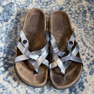 Betula Birkenstock Women's 37 6 Sandals Vinja Strappy Metallic Silver EUC - Picture 1 of 6
