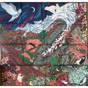 Hermes Scarf Into the Canadian Wild 90 cm Silk red green Carre 35" 091 - Picture 1 of 2