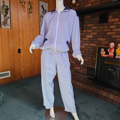 De Colección Años 70 Para Hombres Hombre Chico Oxford Rayas Bebé Azul Mob Ocio Cremallera Traje de Pista L/XL Foto 1 de 4