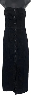 Zara Small Black Denim Bustier Dress Strapless Button Midi Women Jean NWT New - Image 1 of 4