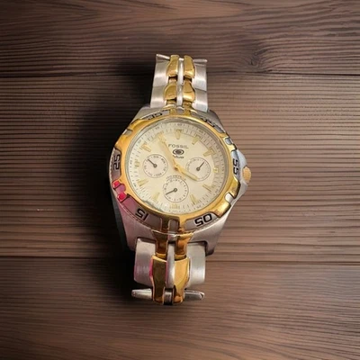 Fossil Quartz Watch MenS 100m Dual Tone Steel Rotating - Image 1 of 4