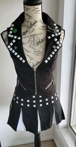 Dolls Kill The Grave Girls Studded Vest w Black & White Pleated Skirt Small New  - Picture 1 of 23