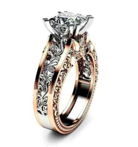 Real Moissanite 2.30Ct Princess Cut Engagement Ring 14K Two Tone Gold Plated - Picture 1 of 9