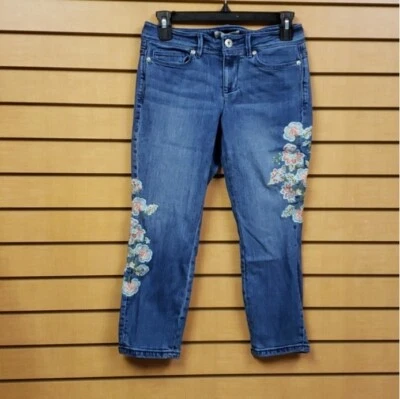 J. Jill Jeans 2P Cropped Embroidered Floral Denim Petite Boho Casual Stretch Blu - Image 1 of 4