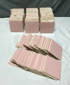 Vintage Lot 100 Pink IS Ceramic Bathroom Tiles 4" Sq Made Japan Old 739--25B - Picture 1 of 6