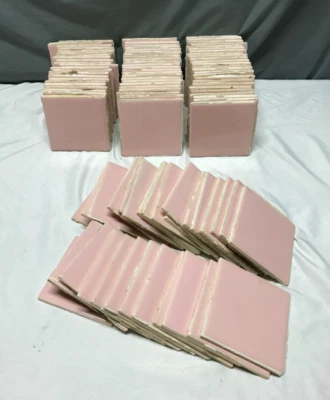复古 批量 100 粉色 IS 陶瓷浴室瓷砖 4 英寸 平方英尺 日本制造 旧 739 - 25B — 第 1/4 张图片