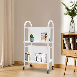 2-stufiger Bibliothek Buch Aufbewahrungswagen Rollwagen Bücherwagen mit Griff + 4 Rollen - Bild 1 von 14
