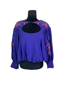 Free People Lita besticktes Top Gr. XS Blumen Ballonärmel Crop Bluse Boho - Bild 1 von 11