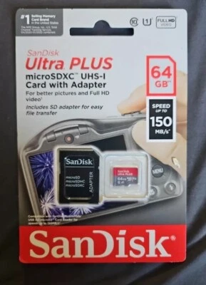 SanDisk ultra plus micro SDXC UHS-1 64 GB card with adapter - Image 1 of 4