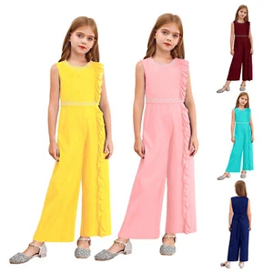 Kids Girls Jumpsuit Belted Catsuits Sparkling Romper Party Costumes Event Shiny - Picture 1 of 60