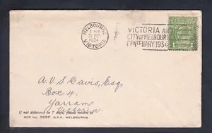 1934 KING GEORGE V HEAD 1d PRE-DECIMAL STAMP COMMERCIAL COVER CDS MELBOURNE #B1 - Picture 1 of 1