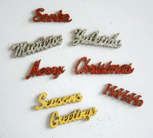 Weihnachten Funkelnde Sprüche / Glitzer Flat Back Wort Verzierungen / Weihnachtsmann - Bild 1 von 2