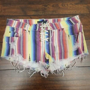 Billabong Vintage Super Low Rise Tie Font Colorful Shorts womens Size 7 - Picture 1 of 7