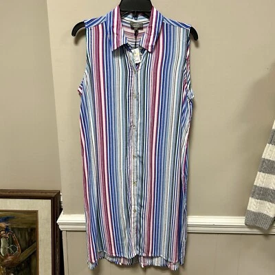 Ninety Clothing Co Talla M Rosa Azul y Blanco Rayas Largo Sin Mangas Top Aberturas Nuevo con Etiquetas Foto 1 de 4