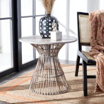 SAFAVIEH Whent Round Accent Table | White Washed / Black | - Image 1 of 4