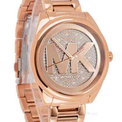 Relógio Michael Kors Janelle Feminino Ouro Rosa Glitz, Cristais Pavê Mostrador Logotipo MK - Imagem 1 de 4