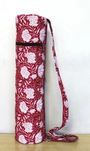 Indian Red Floral Hand Block Yoga Mat Bag With Shoulder Strap Carrier Gym Bag UK - Picture 1 of 6