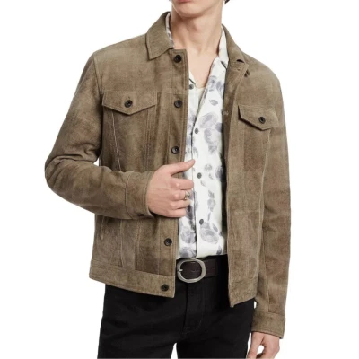 Chaqueta de camionero de cuero John Varvatos Andrew nueva de $798 EU48 US38 Foto 1 de 4